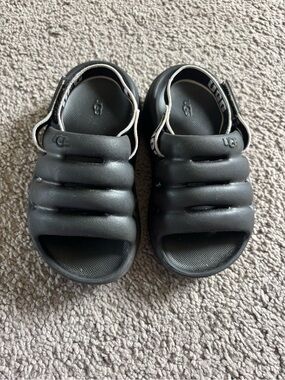 UGG Kids Black Puffer Slide Sandals with Heel Strap
